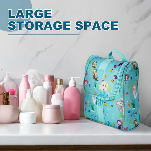 Remobia Hicol Cute Cartoon Hanging Kids Toiletry Bag Children Travel Cosmetic Makeup Organizer Wash Bag Shower bag Over Night Bag Camping Shaving Kit Bag for Boys & Girls (Mermaid) - color: Mermaid