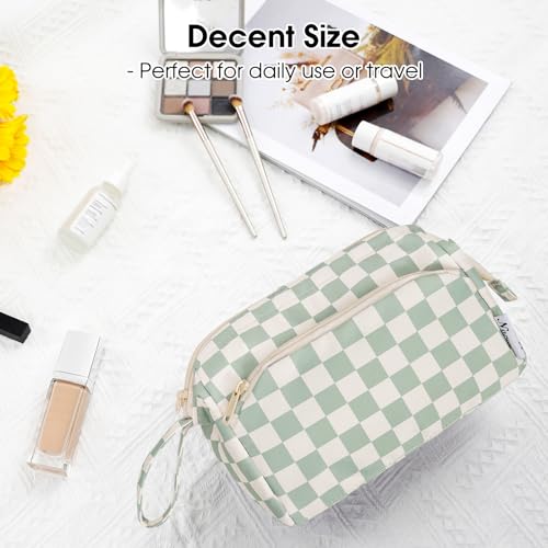 Narwey Makeup Bag Women Girls, Travel Toiletry Bag for Women Cosmetic Bag Organizer Make up Bag with Compartments Toiletries Medicine Bag (Mint Green Checkerboard) - color: Z-Mint Green Checkerboard