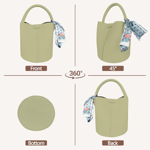 Vegan Leather Bucket Bag for Women Crossbody Bucket Purse with Removable Fashion Bucket Handbag - color: Green