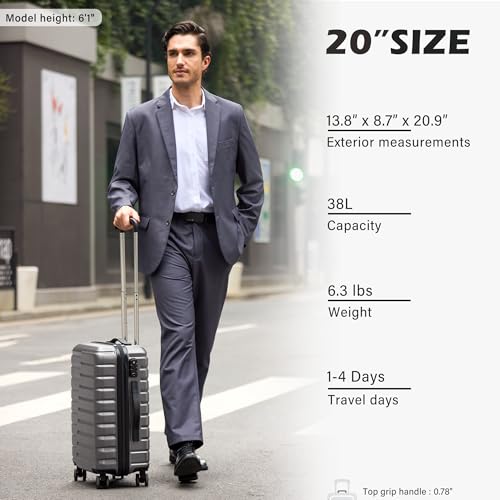 Coolife Carry On Luggage Airline Approved with Spinner Wheels, Hard Shell Suitcase TSA Lock Lightweight Travel Luggage 20-inch,Gray - color: gray, size: Small(20in)