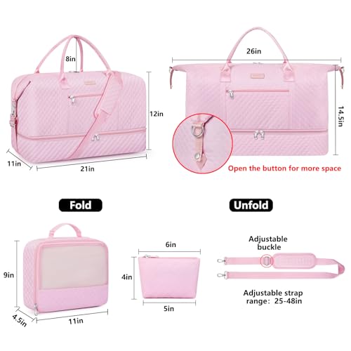 ITIEZY Weekender Overnight Bag for Women - Large Travel Duffel Bag with Shoe Compartment, Gym Duffel Bag Hospital Bag Carry On Tote Bags for Airplanes with Crossbody Bag Toiletry Bag 3Pcs Set - color: 9a-Pink