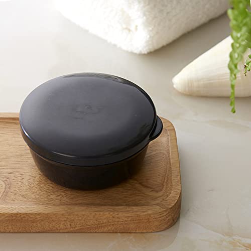 2 Pack Portable Round Soap Dishes, Plastic Soap Container with Lid Leak-Proof Drain Soap Box Holder Soap Container (Black+White) - color: Black+white
