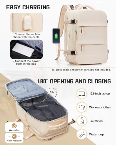 wepadre Vacuum Backpack Travel with Pump Travel Backpack with Vacuum System Expandable Vacpack Compression Backpacks for Travel Easy Vac Pack Carry on Luggage Beige - color: Beige