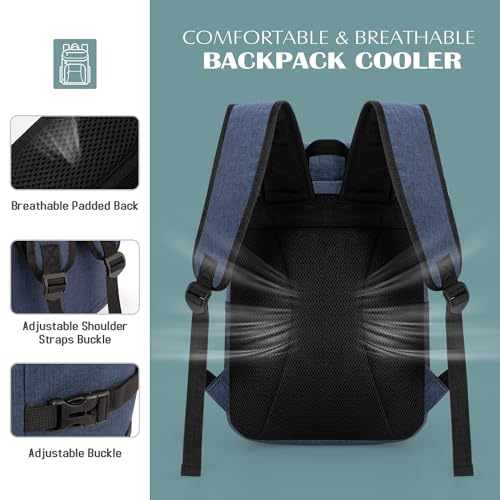 Tuwubi Cooler Backpack 35/42 Cans, Backpack Coolers Insulated Leak Proof for Men Women, Waterproof Soft Sided Lunch Camping Beach Travel Ice Chest Backpack Cooler Bag - color: Blue, size: Medium