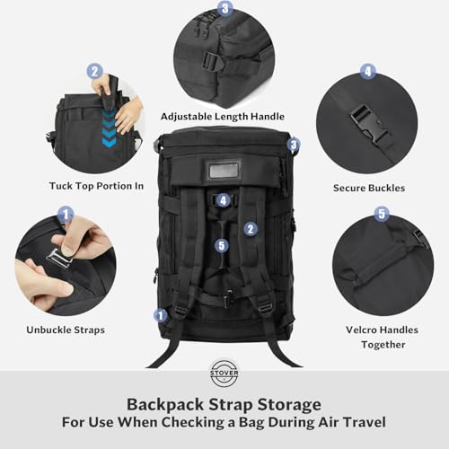 STOVER 45L Carry-On U-Zip Rolling Duffel Bag with Wheels, Medium Durable Travel Duffle w/Toiletry Bag, Heavy-Duty, Packable, Foldable w/Shoulder Straps- Use as Luggage or Backpack, Men/Women (Black) - color: U-Zip Black