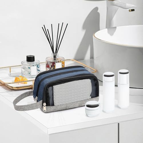 Yeiotsy Men's Travel Toiletry Bag – Small Dopp Kit with Mesh Pockets & 3 Compartments, Durable Shaving Organizer for Gym, Camping & Weekend Trips - color: Dark Blue