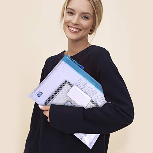 Wisdompro Zipper Pouch, 4 Packs Durable Letter Size Waterproof Mesh File Bag, Document Organizer - Blue - color: Blue