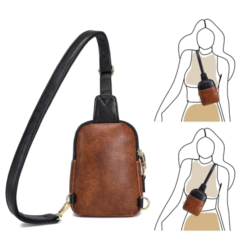 Haytijoe Small Anti Theft Crossbody Bag for Women Faux Leather Lightweight Sling Bags RFID Blocking Fanny Pack for Travel - color: Black Brown