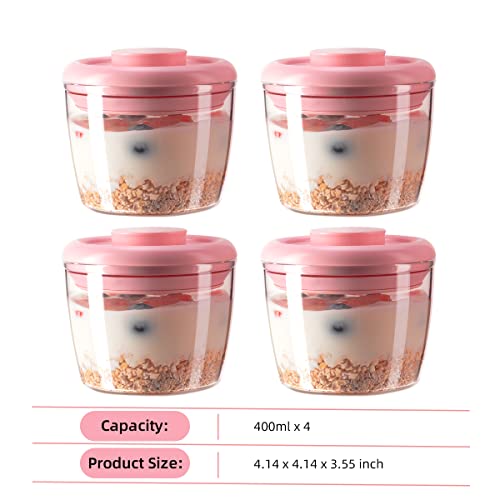 Ankou 400ml Meal Prep Container Set of 4 Pink Tritan Plastic Food Storage Containers with Lids, Airtight Leakproof Pop Top Lid Bowl for Breakfast Leftovers - color: 400ml*4 Pink