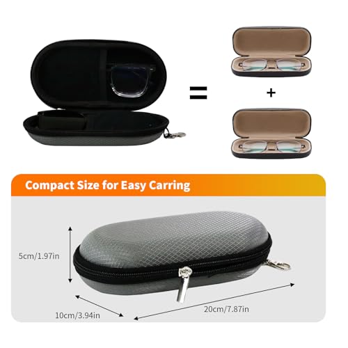 Double Eyeglasses Case, Hard Shell Dual Sunglasses Organizer with Zipper Clip Travel Glasses Storage for Women Men - color: Gray