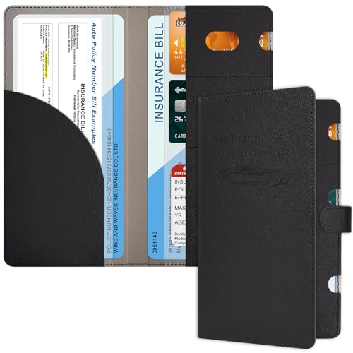 RSAquar Car Registration and Insurance Holder, Vehicle Glove Box Organizer Cool Car Accessories, Car Document Holder for Cards, Driver License & Essential Document, JD-Black - color: JD-Black