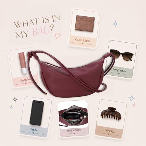 Mali&Lili Hobo Shoulder Bag for Women, Aria Convertible Crossbody Bags for Women, Vegan Leather purses, Shoulder Handbags - color: Sour Cherry