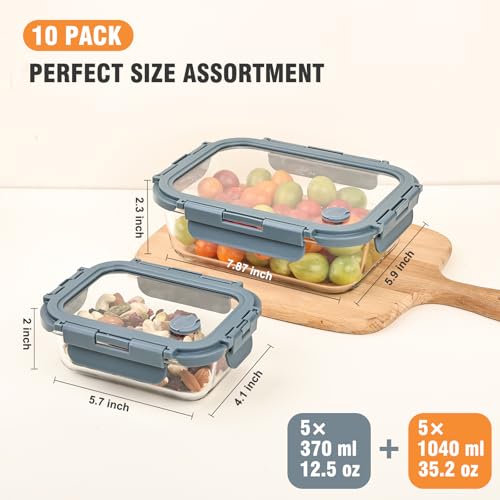 Liuruiyu 10 Pack Glass Food Storage Containers with Glass Lids, Airtight Meal Prep Containers, Leak-Proof Bento Boxes for Microwave, Oven, Freezer & Dishwasher, BPA-Free - color: 5*12.5&5*35.8oz