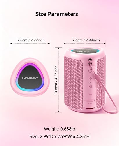 Portable Bluetooth Speaker Beach Essentials: Powerful Crystal Clear Sound/Dynamic Light/IPX5 Waterproof/All Day Playtime/Wireless BT 5.3/TWS Paring, Dad Gifts, Outdoor|Travel|Camping|Pool Accessories - color: Pink