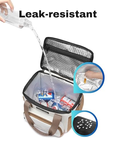 SUNNY BIRD 12L Large Insulated Lunch Bag, Leakproof and Foldable Lunch Cooler Box for Women Adult and Men, Fits 18 Cans (Ivory White 01) - color: Ivory White 01