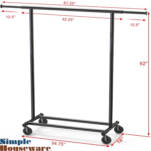 Simple Houseware Heavy Duty Clothing Garment Rack, Holds Up to 150 lbs, 42 to 67 Inches Extendable Rod, Black - color: Black, size: Heavy Duty