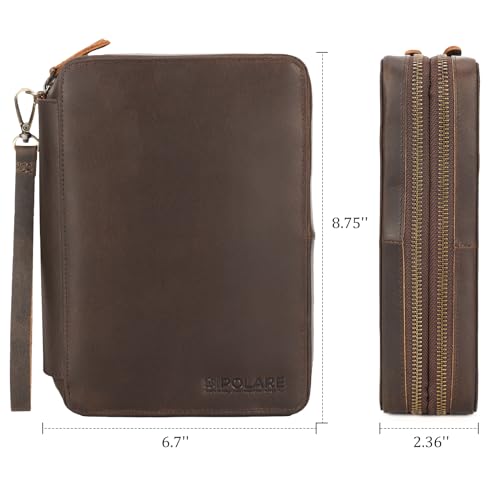 Polare Full Grain Leather Travel Cable Organizer Case Double Layer Electronics Accessories Carry Bag with YKK Zippers Tech Storage Bag for Cables, Power Bank, USB, SD Card