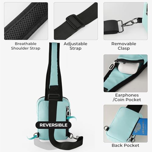BROADREAM Sling Bag, Crossbody Bag with Anti-Theft Lock Zipper, RFID Blocking & Water Resistant for Travel Work Sport - color: Light Blue