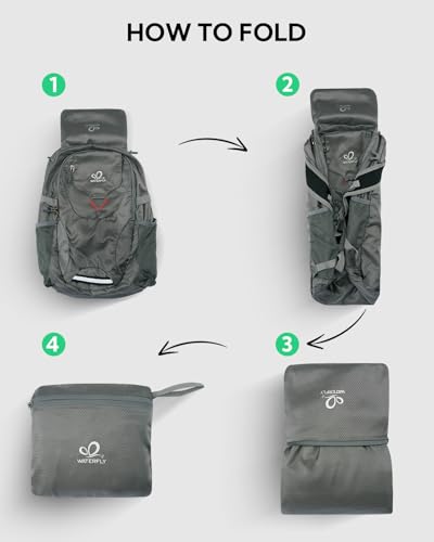 WATERFLY Lightweight Packable Hiking Backpack: 30L Foldable Travel Daypack Ultralight Camping Day Pack for Woman Man Grey - color: Grey
