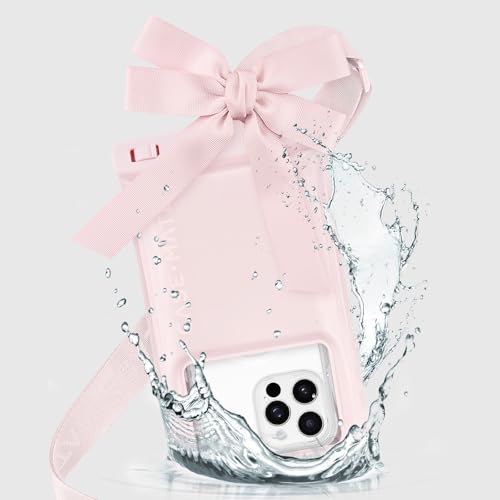Case-Mate IP68 Waterproof Large Phone Pouch with Bow Design - Travel Beach Cruise Ship Essentials - Floating Phone Case with Crossbody Lanyard for iPhone 17 Pro Max/16 Pro/15/14/13/S26 - Ballet Pink - color: Ballet Pink