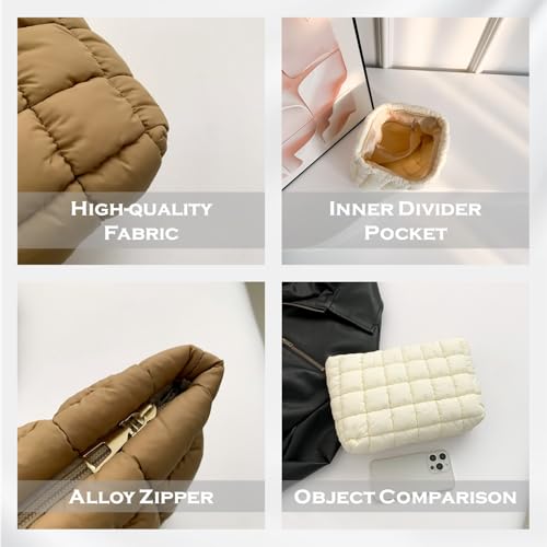 Puffy Quilted Makeup Bag for Women, Cosmetic Bag, Travel Toiletry Organizer Pouch Clutch (Brown Leopard) - color: Brown Leopard