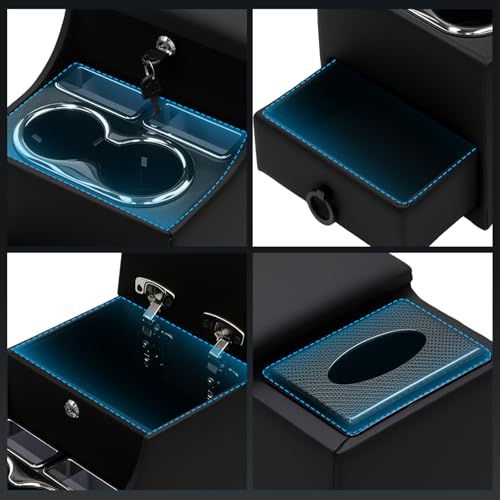 Center Console Between Seat Organizer for Minivans, SUVs, with Phone Holder & Cup Holders for Minivan &SUVs, Middle Van Floor Console Organizer Storage Box- Black