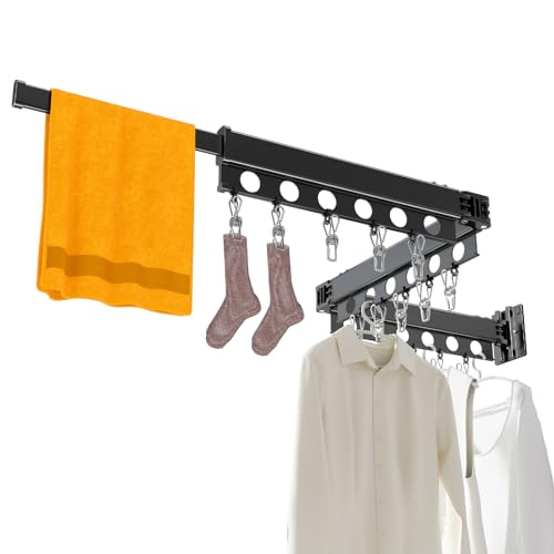 Clothes Drying Rack Foldable Wall Mounted Drying Rack 3 Fold Black-Laundry Drying Rack Durable Clothing Racks for Hanging Clothes - color: Tri-fold Black