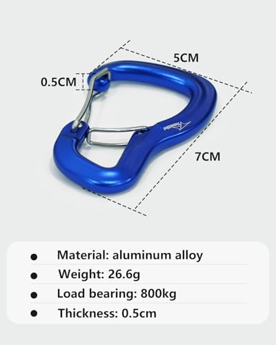 Heavy Duty Carabiner Clip Hook 8KN (1763 lbs), 2 PCS Ultra-Light Aluminum Caribeaners with Double Door D Ring Shape, for Hammock, Camping, Hiking, Backpacking, Dog Leash, Keychain Clip - style: 1#Blue-2pc