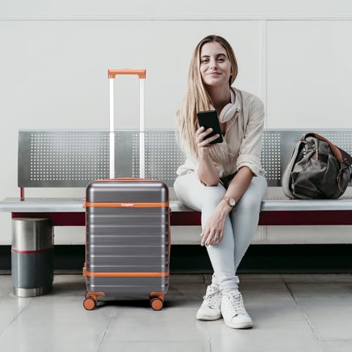 Luggage Sets 3 Piece with Spinner Wheels, Lightweight PC Hardside Suitcase with TSA Lock & YKK Zippers, 20 Inch Carry On Luggage with Travel Bag for Men and Women, Grey - color: Grey, size: 3 Piece Set (20inch)
