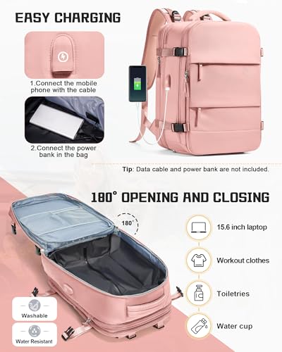 wepadre Vacuum Backpack Travel with Pump Travel Backpack with Vacuum System Expandable Vacpack Compression Backpacks for Travel Easy Vac Pack Carry on Luggage - color: Pink