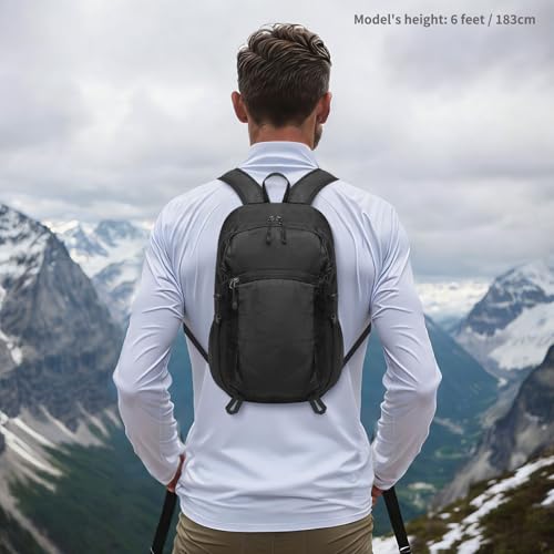 Hiking Daypack Packable, Camping Backpack Water Resistant Lightweight Polyester for Men Women Travel Outdoor - color: Black