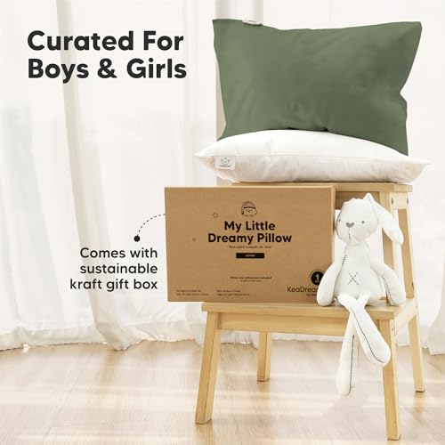 KeaBabies Organic Toddler Pillow with Pillowcase, Jumbo 14X20 - Soft Cotton Toddler Pillows for Sleeping - Machine Washable - Perfect for Travel, Toddler Bed Set (Jungle Green) - color: Jungle Green