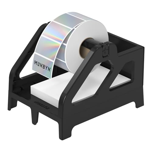 MUNBYN Label Holder for Rolls and Fan-Fold Labels, Thermal Sticker Roll Holder for Desktop Thermal Printer Shipping Supplies Industrial Paper, Black - color: Black