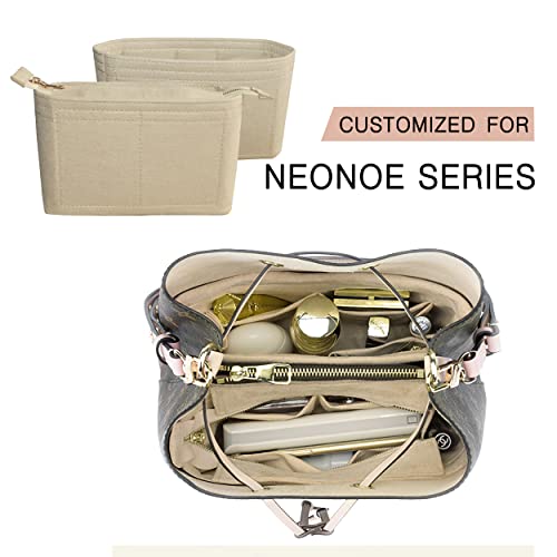 Felt Tote Bag organizer with Zipper Small Purse Organizer Insert With 2 Packs fits NeoNoe Series,Beige - color: Beige