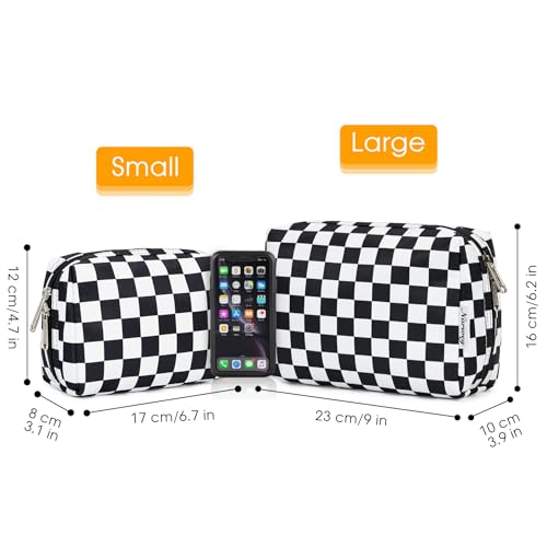 Narwey Small Checkered Makeup Bag for Purse Mini Cosmetic Bag Travel Makeup Pouch Zipper Pouch Cute Make up Bags with Compartments for Women Girls (Black Checkerboard, Small) - color: YB-Black Checkerboard, style: Small