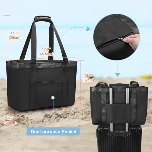 Yarwo Beach Bag for Women, Sandproof Swim Tote Bag with Cooler Compartment and Wet & Dry Pockets for Pool Cruise Vacation - color: Black