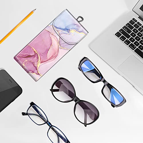 FINTIE Double Glasses Case with Carabiner Hook, Portable Vegan Leather Eyeglass Case Anti-scratch Sunglasses Pouch - color: Glittering Marble