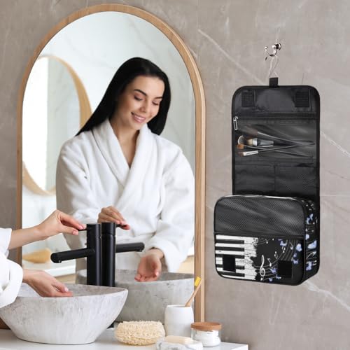Hanging Travel Toiletry Bag for Women, Graceful Piano Butterflies Water Resistant Polyester Organizer with Hook & Handle, Large Capacity Cosmetic Bag for Travel, Gym, Camping - color: Graceful Piano Butterflies