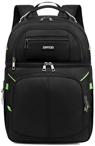 Insulated Cooler Backpack,Double Deck Leakproof Cooler Bag,Insulated Backpack Cooler Lunch Backpack for Men Women - color: Green+Black