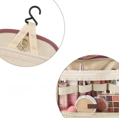 Travel Toiletry Bag for Women - Hanging Cosmetic Makeup Organizer with Clear Compartments, Water-Resistant Cosmetic Bag, Perfect for Vacation, and Daily Use (pink) - color: pink