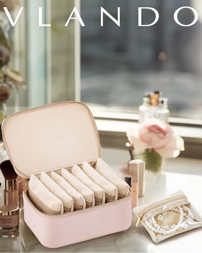 VLANDO Jewelry Travel Case,Gifts for Women,Travel Jewelry Organizer with Clear Velvet Jewelry Bags 8Pcs Zipper Pouch for Women Girl Gift-Pink - color: C.8PCS Pink