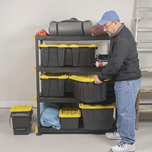 CX BLACK & YELLOW 12-Gallon Heavy Duty Storage Bins with Lids, Stackable Plastic Storage Bins, Dorm Room Essentials, Back to School, Classroom Organization, Home Organization, 4 Pack (12.51H x 16.3W x 21.8D) - size: 12 Gallon