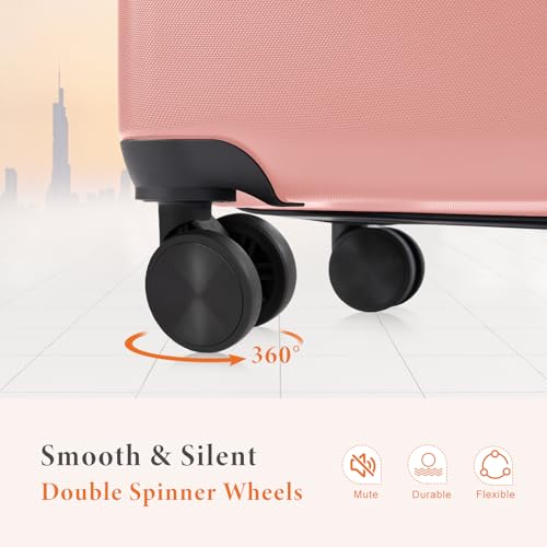 Sweetcrispy 28 Inch Checked Luggage, ABS Lightweight Rolling Hard Shell Suitcase with Smooth Spinner Wheels, Built-in TSA Lock, Durable Travel Suitcase for Business and Vacation Trip, Pink - color: Pink, size: 28 Inch