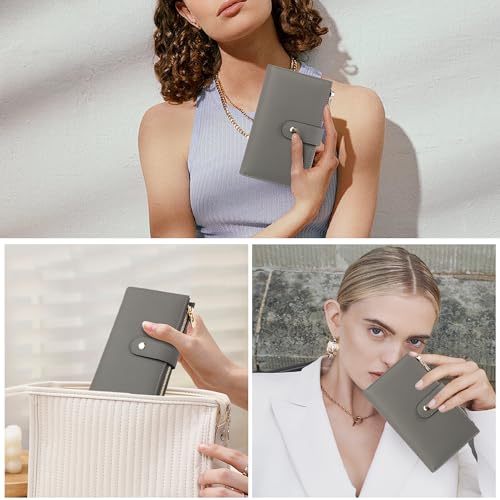 yiijay Women's Wallet RFID Blocking Leather Trifold Clutch Wallet Credit Card Holder Ladies Travel Wallet Purse with Pen Holder - color: 1Light Grey