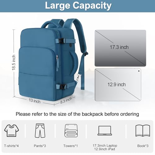 Sinaliy Travel Backpack, Carry on Flight Approved Backpack with Multi-Pockets, TSA Waterproof 17.3inch Laptop Backpack, Personal Item Travel Bag for Men Women, Deep Blue - color: Deep Blue, size: X-Large