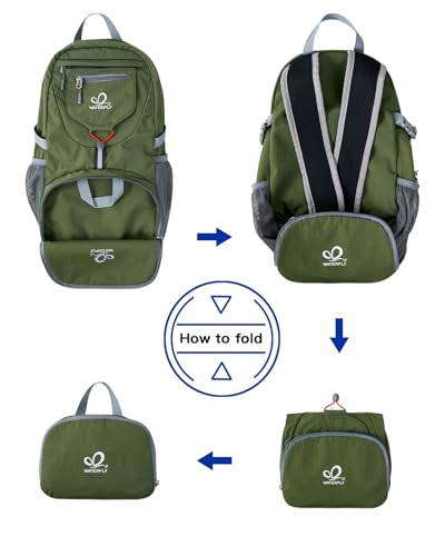 WATERFLY Small Lightweight Packable Backpack: 20l Ultra Light Foldable Travel Hiking Camping Daypack Day Pack for Man Woman - color: New-amry Green