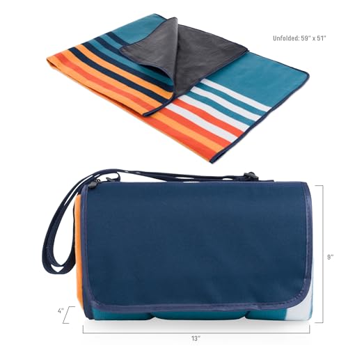 Picnic TIME Outdoor Picnic Blanket Tote, 59"x51" Foldable Beach & Camping Blanket with Soft Fleece, Water-Resistant Bottom, Adjustable Strap & Zippered Pocket (Marine Stripe) - color: Marine Stripe