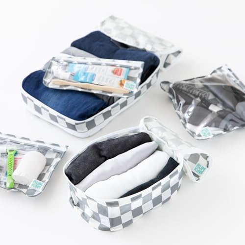 Bumkins Packing Cubes and TSA Approved Pouches for Travel Bag, Organize Luggage with Compression Bag, Essential Traveling Accessories to Pack Clothes, Toiletries Carry On Suitcase, 5-pc Gray Check - color: A2 Charcoal Check-set