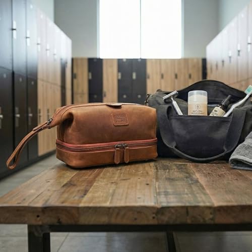 LEATHER VILLAGE Genuine Leather Dopp Kit – Large Travel Toiletry Bag with Waterproof Lining, Dual-Zip Design for Men & Women, Organizer for Shaving, Makeup & Essentials - Tan - color: Sun Tan