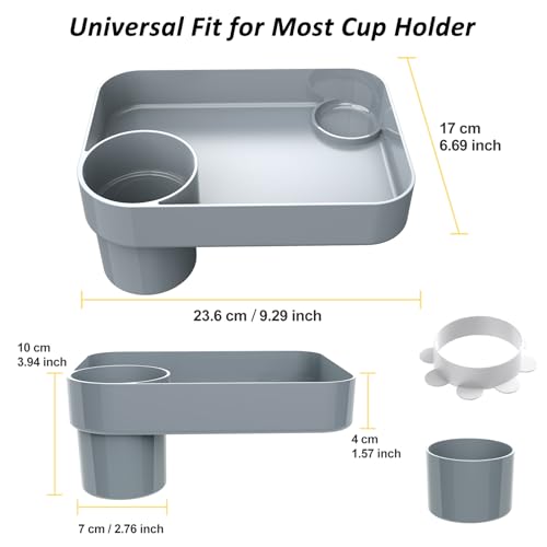 Car Seat Snack Tray for Kids, Mess-Free Square Travel Tray Cup Holder Snack Tray, Durable Car Food Tray for Toddlers, Universal Fit Kids Travel Road Trip Essentials (1, Grey) - color: grey